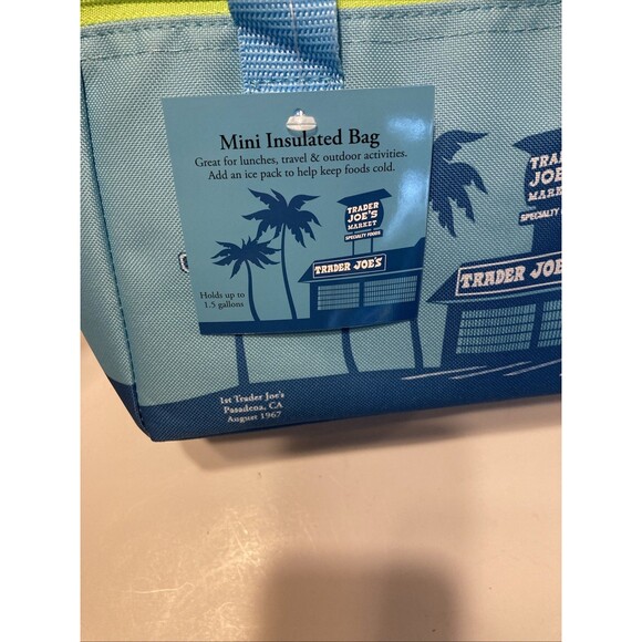 traders joes mini tote lunch bags set of 2 insulated. 1 blue, 1 peach - Picture 7 of 7